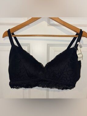 Aerie NWT Black Lace Wireless Bra 40C Floral Lace Comfort Bralette